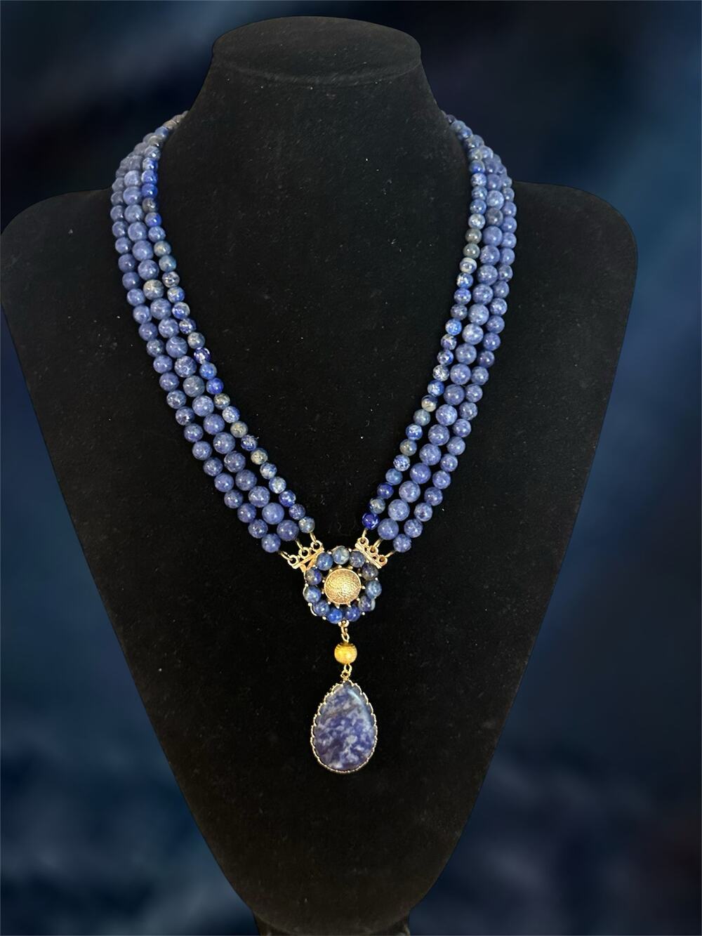 Midnight Relic Necklace Reworked Vintage Clasp Sodalite Lapis Statement Necklace